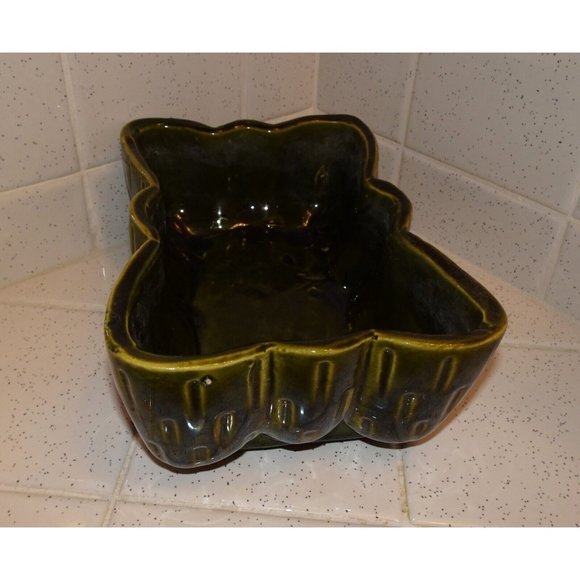 Vintage Upco Green Rectangle Planter w/ Scalloped Edges farmhouse art deco 1970s - Picture 4 of 16